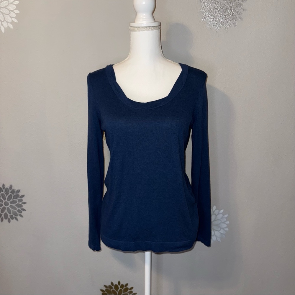 Navy Blue Long Sleeve Thin Lightweight‎ Sweater Twist Scoop neck Ladies L